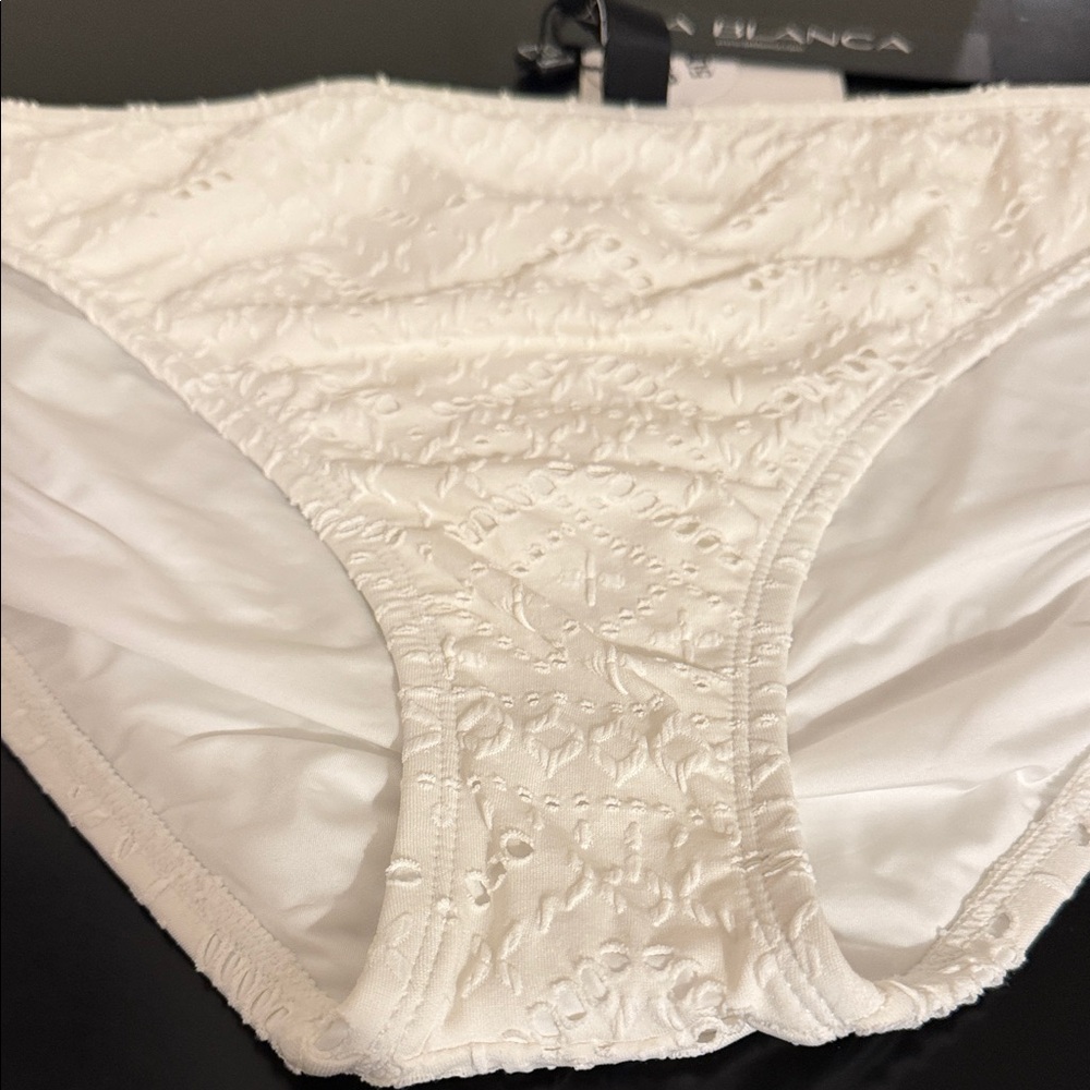 La Blanca Size 14 or 16 you pick White Eyelet Textured Bikini Bottoms UPF 50+